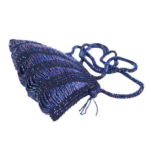 VTG HANDCRAFTED MULTICOLOR BLUE BEADED CANVAS X-BODY SHOULDER BAG HANDBAG PURSE - Picture 9 of 15